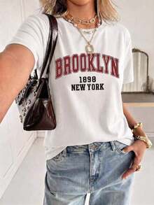 New Women's Short-Sleeved Crew Neck T-Shirt, Summer Design, With A Simple And Modern Letter Print, Breathable And Sweat-Wicking. Express Shipping From Local Warehouse, Couple's Style, Couple's Clothing - 白色的 - 查看 3