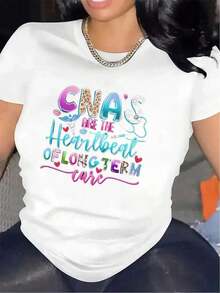 Camiseta de poliéster negra para mujer con estampado gráfico vibrante de latidos del corazón - Diseño "Los CNA son el corazón de la atención a largo plazo", cómoda y duradera para residencias de ancianos u hospitales, camiseta de manga larga. - Blanco - Ver 12