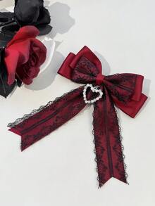 1 pieza Clip para el cabello con lazo de encaje negro & rojo estilo gótico lolita, con lazo de metal y strass, adecuado para uso diario, festivales, fiestas, compras, viajes, fotografía y cualquier ocasión. Un gran regalo para mejores amigas, fiestas, cumpleaños, pinzas de garra, clip para el cabello - Multicolor - Ver 13