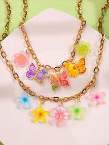 1 pieza Collar colgante de flor, mariposa, plumeria con diseño de moda, delicado, lindo, animado, exclusivo, interesante y versátil, adecuado para mujer, uso diario, vacaciones, fiesta, regalo - Multicolor - Ver 6