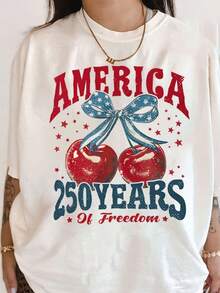 250 Years Of Freedom T-Shirt, Patriotic T-Shirt For The 250th Anniversary Of Independence, American 4th Of July T-Shirt. Unisex T-Shirt Made Of 220g Pure Cotton. Ideal Weight For All Seasons, Suitable For Men And Women. Durable, High-Quality Fabric, Soft To The Touch And Long-Lasting. Breathable Top. Suitable For Spring And Summer, Holidays, Mother's Day, And Independence Day. - 白色 - 查看 1