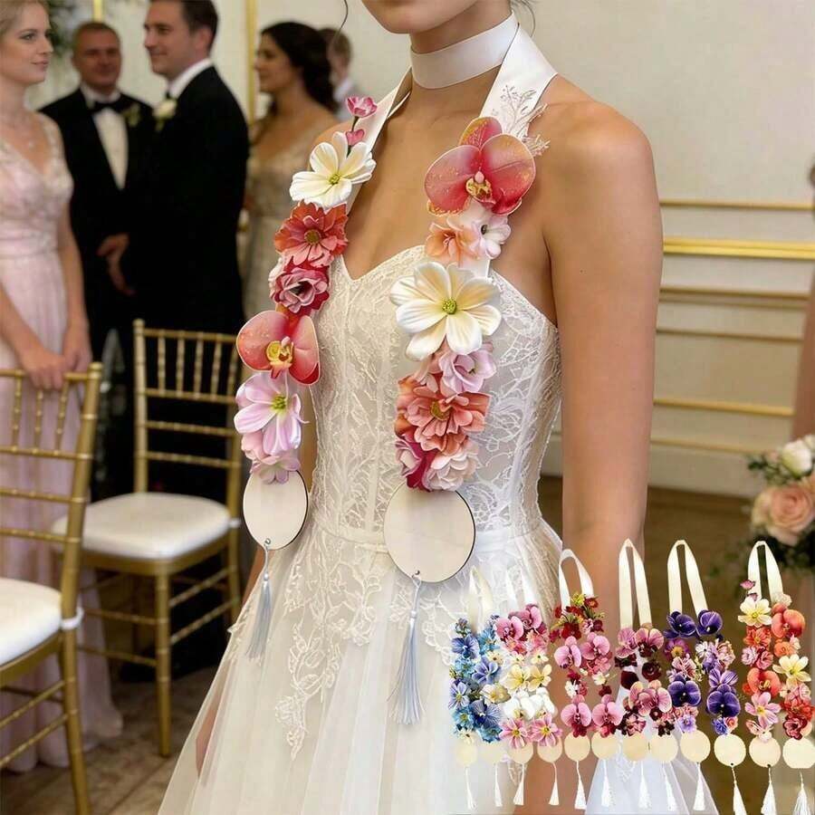 1pc Faux Flower Garland Sash, Bridal Ceremony Sash For Wedding Party, Decorative Ceremonial Sash For Graduation, Birthday, Wedding And Other Festivals, Photography Prop