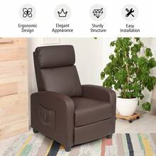 GOFLAME Single Reclining Sofa Padded Reclining Chair For Living Room With Adjustable Backrest Side Pocket For Storage - Brown - View 8