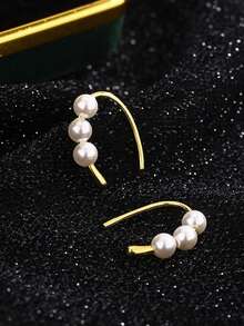 Bông tai móc cài và ngọc trai bằng bạc Sterling S925, thiết kế tối giản thanh lịch kiểu Pháp, phù hợp với tai nhạy cảm, thích hợp đeo hàng ngày, quà tặng ngày Valentine. - Vàng - Xem 4