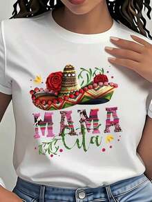 GiftGiftGiftGiftMexican Fiesta Mama Cita Camiseta para Mujer, Divertido Regalo para Mamá, Camiseta de Algodón con Diseño de Sombrero y Rosas para Celebración del Cinco de Mayo, Suave.SoftSoft - Blanco - Ver 6