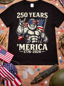 Camiseta de 250 años de América 17762026, Camiseta patriótica del 250 aniversario de EE. UU., Camiseta divertida de Sasquatch Bigfoot americano para el 4 de julio, Día de la Independencia. Camiseta unisex de algodón puro de 220 g, peso ideal para todas las estaciones, adecuada para hombres y mujeres. Tejido duradero de alta calidad, suave al tacto y de larga duración. Parte superior transpirable. Adecuada para la primavera y el verano de las mujeres, vacaciones, Día de la Madre, Día de la Independencia. - Negro - Ver 1
