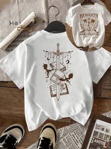 Camiseta de mujer con estampado de verano de doble cara vintage - Estampado de dragón de la Academia de  Basjiat, adecuada para verano y primavera, la ropa de mujer es sencilla, cómoda, holgada, con cuello redondo en forma de Y, a la moda. - Albaricoque - Ver 8