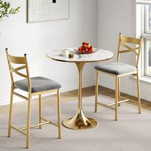 Bar Stools Set Of 2,   High Back And Metal Footrest, Upholstered Large Seat Island Stools Bar Chairs For Dining Room Kitchen Bar - Gold - View 6
