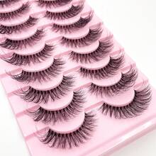 3D Faux Mink False Eyelashes Set 10 Pairs Lightweight Natural Look D Curl Fluffy Wispy Dramatic Volume Daily Makeup Lashes - Black - View 5