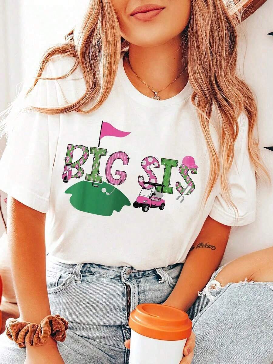Camiseta de Fiesta de Primer Cumpleaños de Golf Big Sis Hole In One, Camisetas Gráficas para Mujer - Blanco - Ver 1