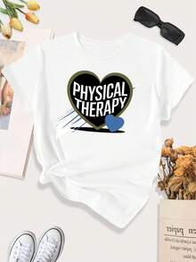 Camiseta Deportiva Casual para Mujer Talla con Diseño de Corazón Relajante - Blanco - Ver 1