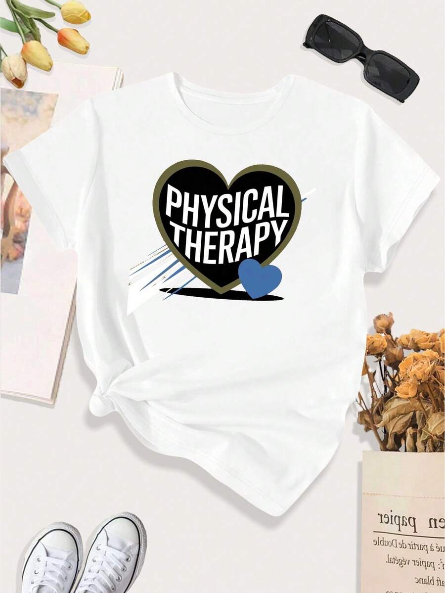 Camiseta Deportiva Casual para Mujer Talla con Diseño de Corazón Relajante - Blanco - Ver 1