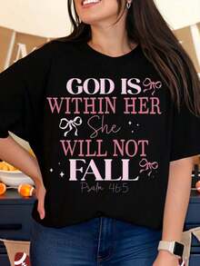 God Is Within Her, She Will Not Fall Psalm 465 Christian Women's T-Shirt With Inspirational Bible Verse For Devout Girls And Women Religious Gift For Easter, Christmas And Everyday Wear - 黑色 - 查看 1