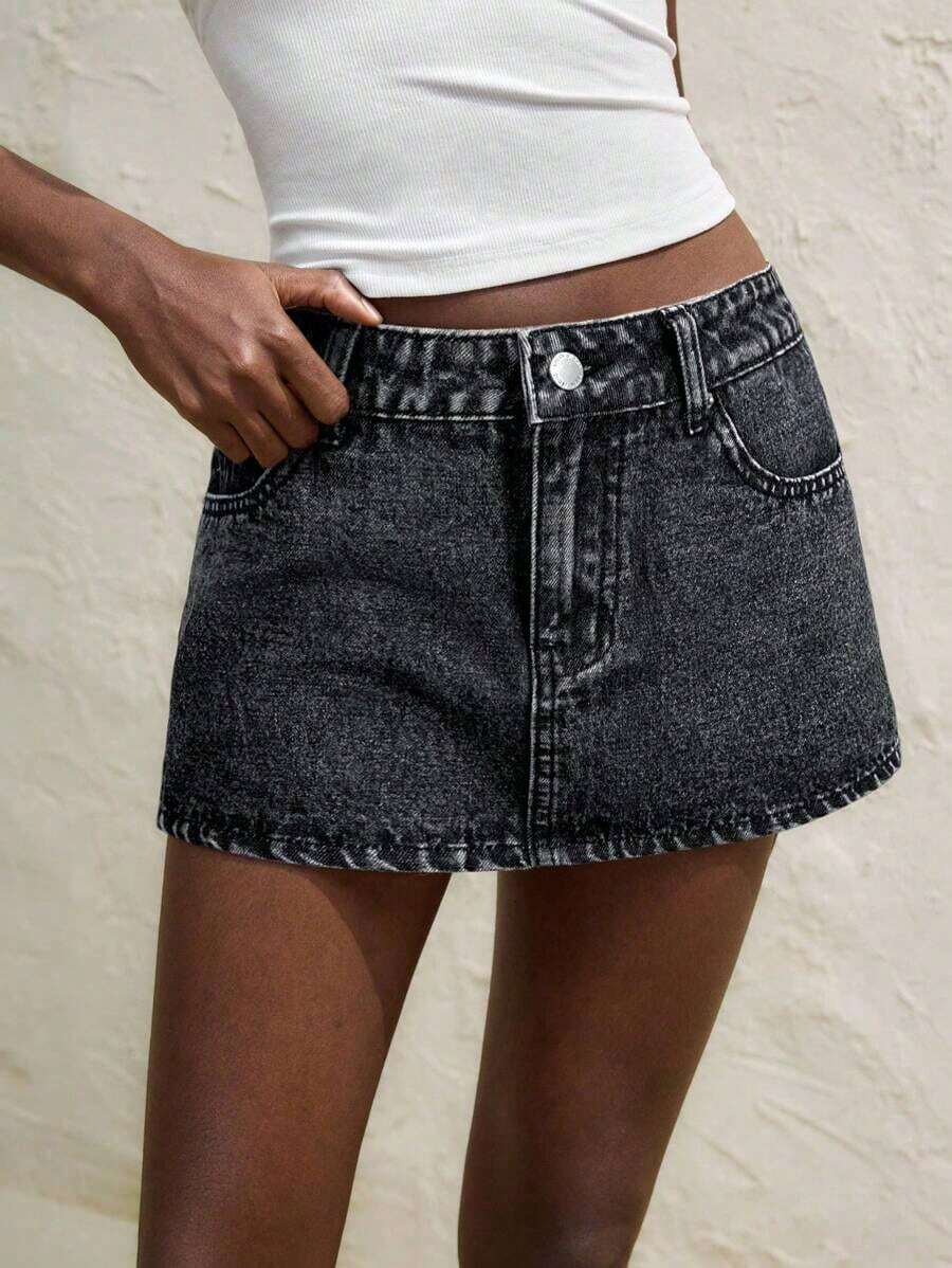 Maija Minifalda vaquera de mujer con estampado de vaca, estilo Y2K, adecuada para conciertos de música, vuelta al colegio, ropa de calle, otoño - Gris Oscuro - Ver 1