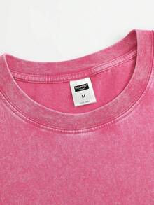 Camiseta oversize de cuello redondo lavada con estampado de Disney Mickey, Minnie, Pluto, Goofy, Donald Duck y Daisy, tallas para hombre adecuadas para toda la familia - Rosa Roja - Ver 3