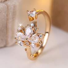 Vanel 1 pièce Bague ouverte élégante en forme de papillon sertie de CZ, bijou romantique et à la mode pour un port quotidien - jaune d'or-blanc - Voir 2