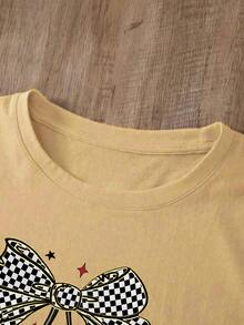Women's Yellow Oversized Summer T-Shirt With Floral And Mushroom Bouquet Print. Loose-Fitting Round Neck T-Shirt With Wildflower And Mushroom Design, Bohemian Style. - YH316-黃色 - 查看 4