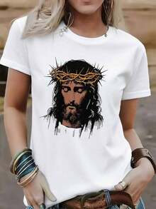 ofertas y liquidacionesWomen's Graphic T-Shirt |   Estilo Básico para Mujer + Diseño de Corona de Espinas de Jesús |   100% Algodón |   Cómodo y Suave |   Adecuado para uso diario y regalos navideños |   Camiseta Blanca de Cuello Redondo |   Fabricado y enviado en México |   Unisexplayera de hombretops sudaderas para mujer Y2k Camiseta Camisa De - Blanco - Ver 2