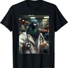 Pigeon Doctor Walking Down With Coffee And Stethoscope Meme T-Shirt - Black - View 1