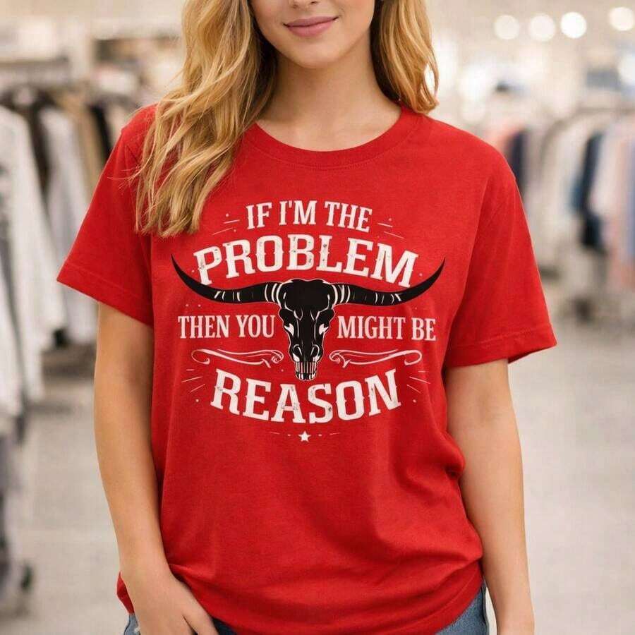 Women's Plus Size Cotton T-Shirt, M-5XL, Graphic Print "If I'm The Problem, Then You Could Be The Reason", Short Sleeve, Casual Loose Fit, Crew Neck, Soft And Comfortable T-Shirt For Everyday Wear, Black - 紅色 - 查看 1