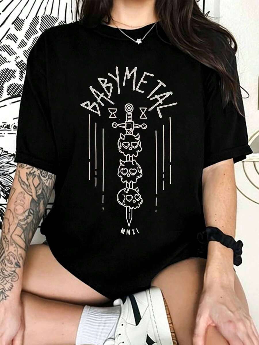 Minimalist Black And White B-BABYMETALS T-Shirt For Rock Fans - Black - View 1