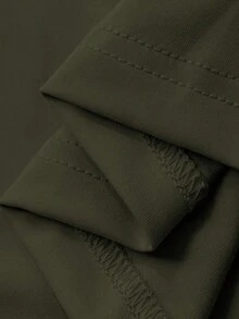 Camiseta de manga corta con cremallera, de unicolor y estilo minimalista casual para mujer - Verde Oliva - Ver 4