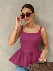 Camiseta de mujer plisada en marrón (con estiramiento en 4 direcciones) - Rosa Fucsia - Ver 1