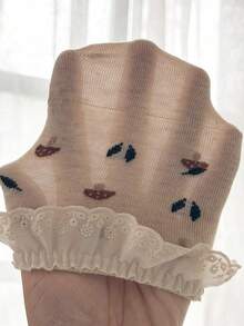 5 Pairs Women Cute Mushroom Boat Socks, Lace Trim Non-Slip Low Vamp Short Socks, Sweet Invisible Socks For Summer, Suitable For Mary Jane Shoes / Loafers, Japanese Style Casual Daily Wear (Socks Only, No Insoles) - Multicolor - View 4