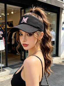 1pc Fashionable Elegant Women's Summer Outdoor Sports Mesh Beach Hat With 26 Letters, Suitable For Running, Outdoor Activities, Daily Wear - Black - View 3