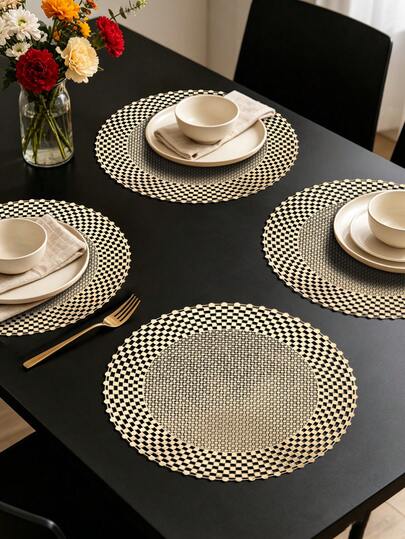 38cm Gold Plaid Hollow Placemat, Luxury PVC Round Waterproof Heat-Resistant Dining Table Mat, Suitable For Wedding, Christmas, Everyday Dining