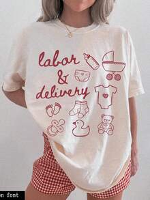 Labor And Delry Nurse T-Shirt, Nursing Graduation Gifts, Labor And Delry Nurse T-Shirt, Labor And Delry T-Shirts, Nurse Appreciation Gift. Unisex 220g Pure Cotton T-Shirt, Ideal Weight For All Seasons, Suitable For Both Men And Women. Durable, High-Quality Fabric, Soft To The Touch And Long-Lasting. Breathable Top. Suitable For Women In Spring And Summer, Holidays, Mother's Day, Independence Day. - 白色 - 查看 1