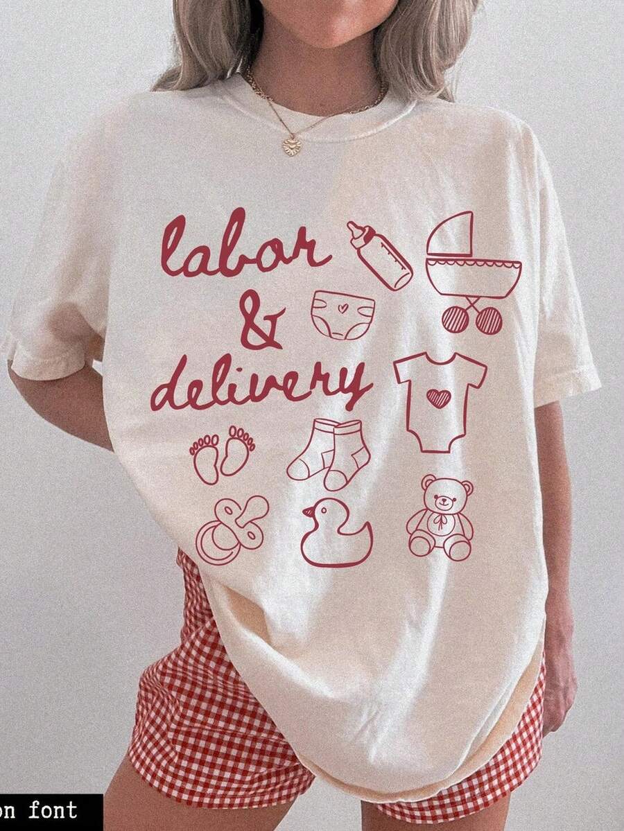 Labor And Delry Nurse T-Shirt, Nursing Graduation Gifts, Labor And Delry Nurse T-Shirt, Labor And Delry T-Shirts, Nurse Appreciation Gift. Unisex 220g Pure Cotton T-Shirt, Ideal Weight For All Seasons, Suitable For Both Men And Women. Durable, High-Quality Fabric, Soft To The Touch And Long-Lasting. Breathable Top. Suitable For Women In Spring And Summer, Holidays, Mother's Day, Independence Day. - 白色 - 查看 1