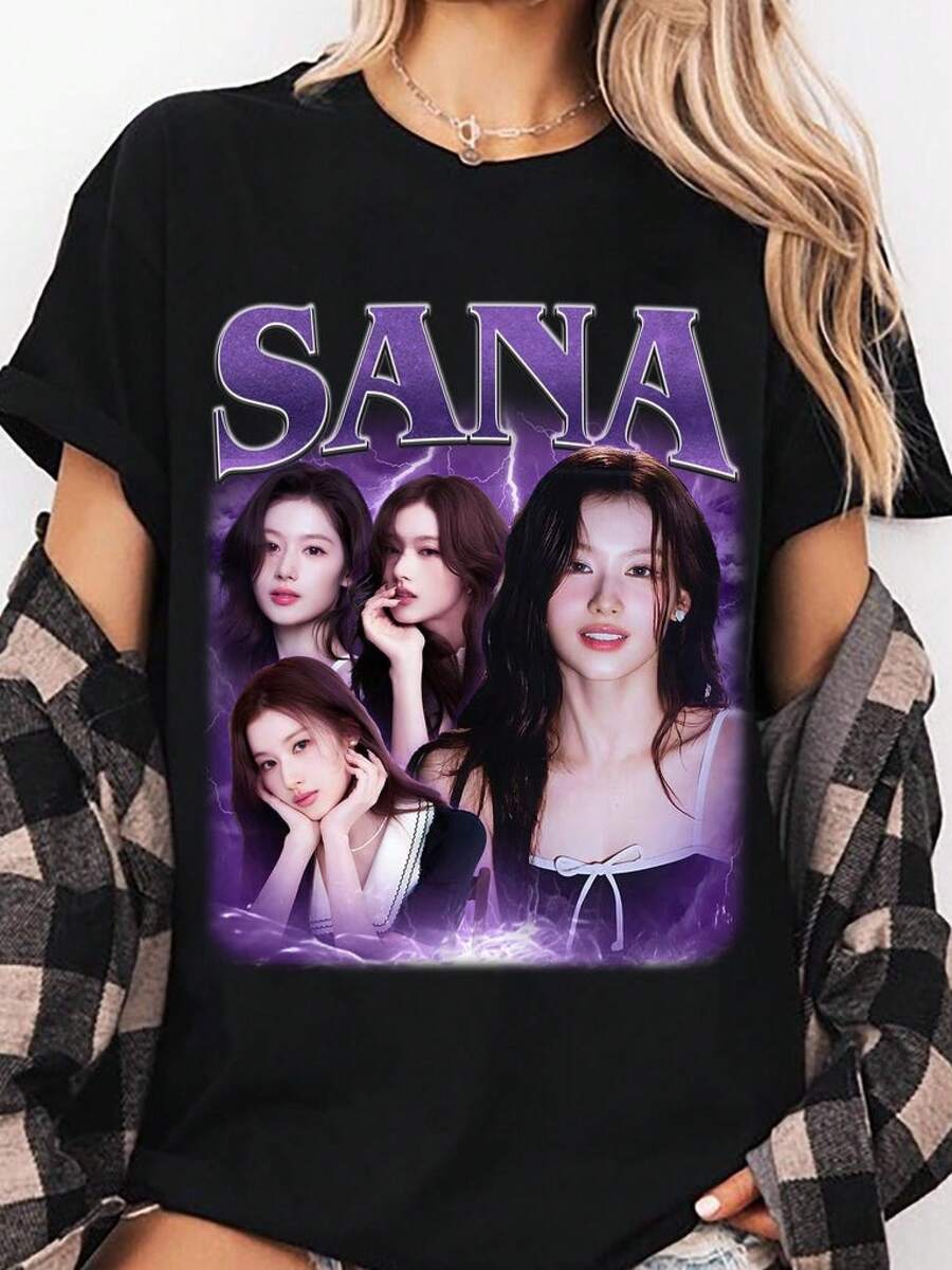Sana Graphic Tshirt, This Is For World Tour 2026, Concert Shirt, Merch, Member Shirt, 10th Anniversaryblusas para mujer playeras de mujer vestidos casuales para mujer y2k playeras deportivas para mujer verano camisetas ropa de mujer Fashion Perfect For Daily - Negro - Ver 1