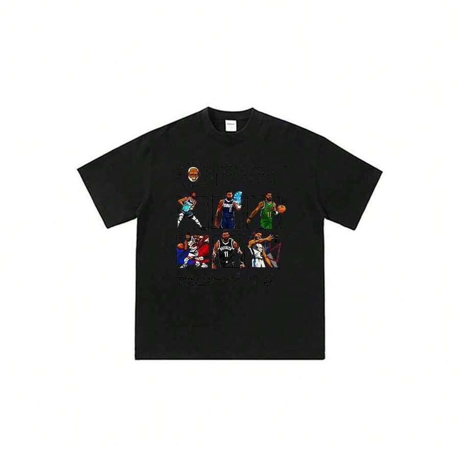 Camiseta unisex de manga corta con estampado gráfico de anime y dibujos animados de la NBAss (Collage) - Negro - Ver 1