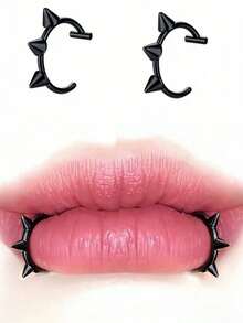 2 piezas de anillos de labio sin perforación con estilo punk y remaches, accesorios de labios de moda y personalizados - Negro - Ver 4