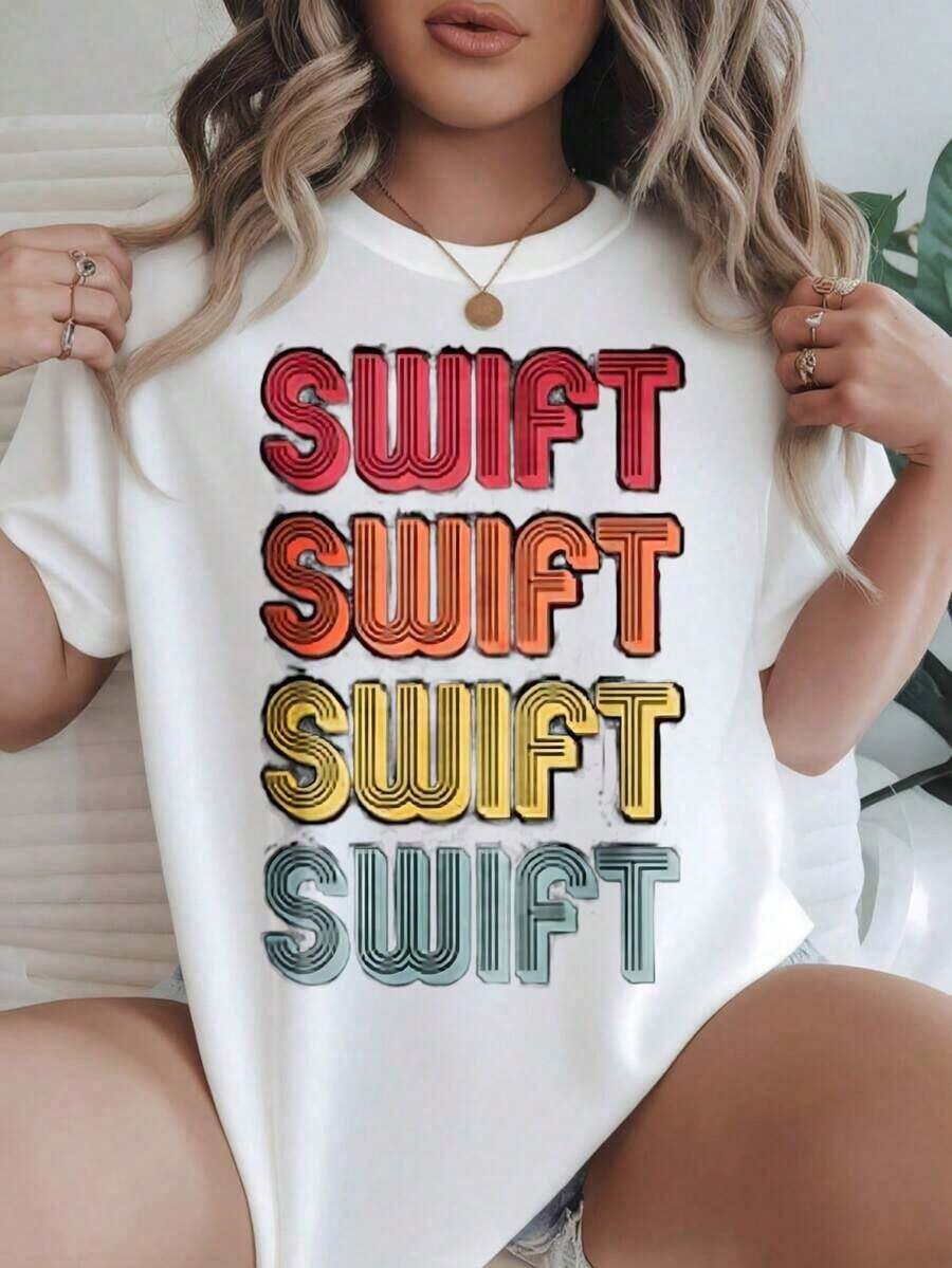 Camiseta Casual Vintage Swift Swift Swift Swift para Mujer con Estampado Moderno, Adecuada para Todas las Temporadas
BlackFashion - Blanco - Ver 1