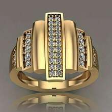 Vintage Staircase Design Men's Ring, Synthetic Zirconia Inlaid, Lightweight Luxurious Material, Versatile Daily Wear Ring - Gold - View 1