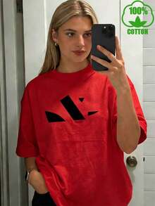 Modern And Minimalist Brand With European And American Style, Featuring A Deconstructed Clover Print, This High-Density Pure Cotton Short-Sleeved T-Shirt Is Ideal For All Seasons And Makes A Great Gift For Shopping And Everyday Wear. - 紅色 - 查看 7