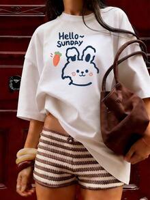 Cute And Relaxed Style Short Sleeve T-Shirt, Fashionable Short Sleeve T-Shirt For Spring And Summer 2026, Made In Mexico, 180 Grams. Cartoon Print, Couple Design, Suitable For Indoor Or Outdoor Wear. Crew Neck, Unisex, Ideal For Office And Leisure. One-Piece Pack. - WH-P631577SLNDXZGY487 - 查看 3
