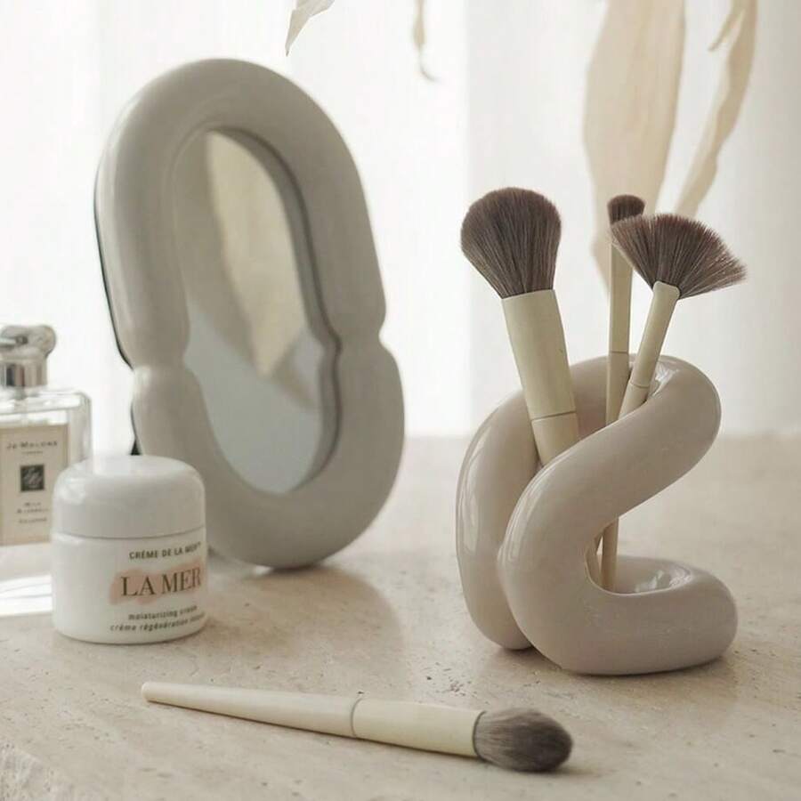 Modern Structured Makeup Brush Holder, Minimalist Resin Vanity Organizer Box, Beautiful Makeup Brush Storage Cup