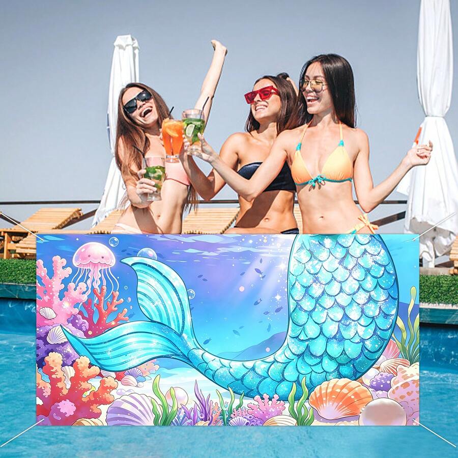 1 tấm vải phông nền đuôi nàng tiên cá, vải phông nền nàng tiên cá mùa hè, thích hợp cho các bữa tiệc mùa hè, đạo cụ chụp ảnh. - A - Xem 1