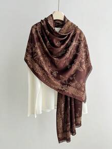 FADZOYLE 1 pieza Pañuelo grande de mujer con estampado de mariposa y flor en jacquard, pañuelo de cabeza, chal ligero para el sol, accesorio para la cabeza y el cuello, ideal para la playa, regalo de boda para novia y dama de honor - Multicolor - Ver 4