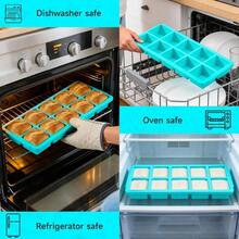 Cube Tray With Lid - 3 Pack 2 Tbsp Trays Freezer, Stackable, BPA- Easy Release Large Cube Molds Chocolate, Cocktails, Iced Coffee, Whiskey (10-Cube, Blue) - 10 khối lập phương, màu xanh dương - Xem 5