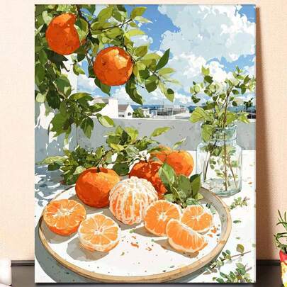 Orange Tree And Fresh Citrus Still Life DIY Oil Painting By Numbers Painting Crafts Adult Home Decoration 40x50cm/16x20inch Holiday Gifts