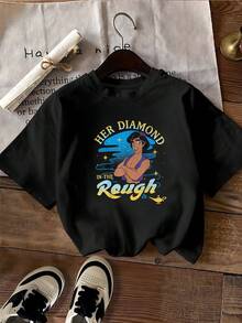The Print Shows A Strong Woman Surrounded By Golden Stars And A Magic Lamp Symbolizing Hope And Inner Strength. This Comfortable And Soft Women's Short-Sleeved T-Shirt Is Perfect For Everyday Wear. - Black - View 2