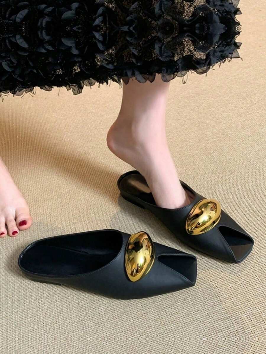 2026 Nuevos Zuecos de Tacón Alto con Punta Puntiaguda y Lazo de Gamuza para el Verano, Sandalias Negras Deslizantes Versátiles y de Moda - Negro - Ver 1