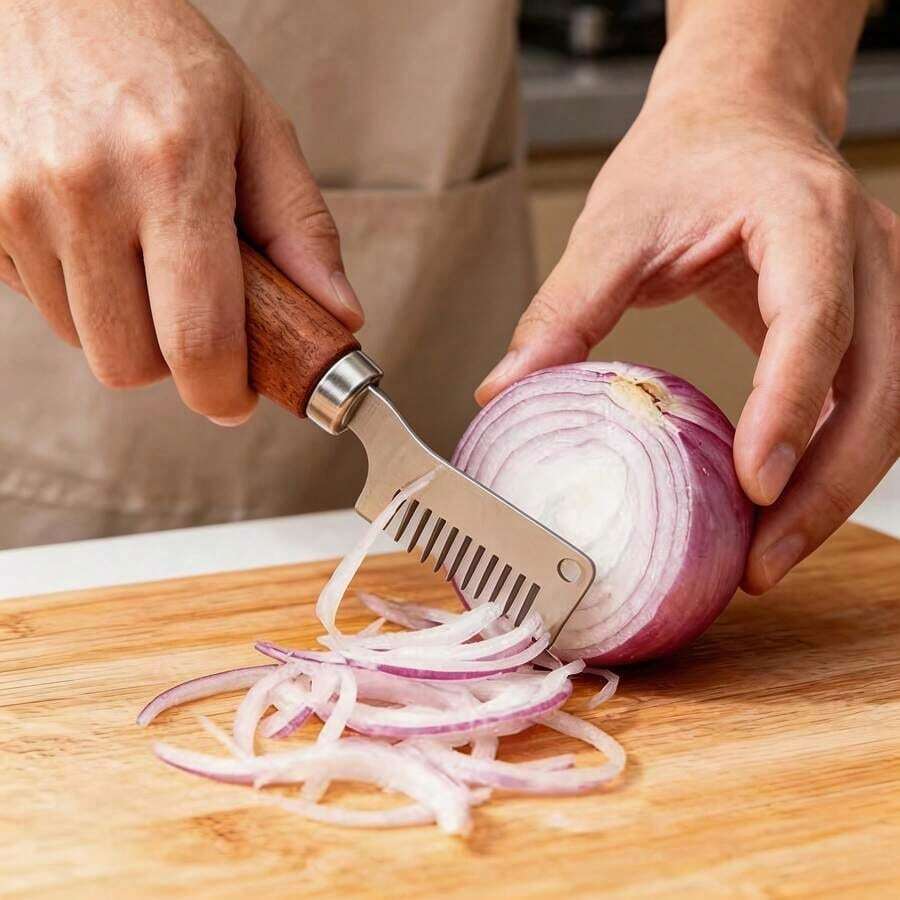 1pc Stainless Steel Multi-Function Onion Slicer, Efficient Kitchen Tool, Suitable For Slicing Onions And Garlic, Ideal Choice For Home And Restaurant Food Preparation