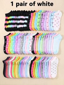 30/15 Pairs Kids Short Socks: Candy Colors, Lace Bows, Heart Patterns, Stripes, Soft & Comfortable, Casual Versatile, Student Short Socks - Suitable For Daily Wear, Random Color Assortment - Multicolor - View 37
