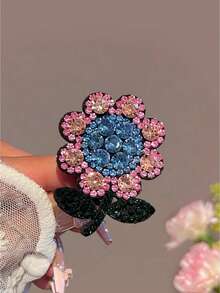4pcs Shiny Crystal Flower Hair Clips For Teenage Girls, Crystal Inlaid Flower & Leaf Decor Hair Accessories, Sweet & Fashionable For Party And Daily Wear - Multicolor - View 4