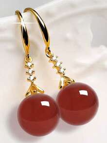 1 Pair Cute Earrings, Designed For Women, Suitable For Weddings, Engagements, Anniversary Parties, Valentine's Day Gifts - Gold Red - View 3
